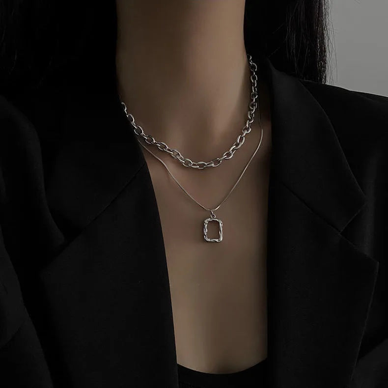 Layered Chain Necklace Neck Chains Lock Pendant Jewelry For Women Punk Choker Padlock Goth Jewelry Grunge Aesthetic Accessories