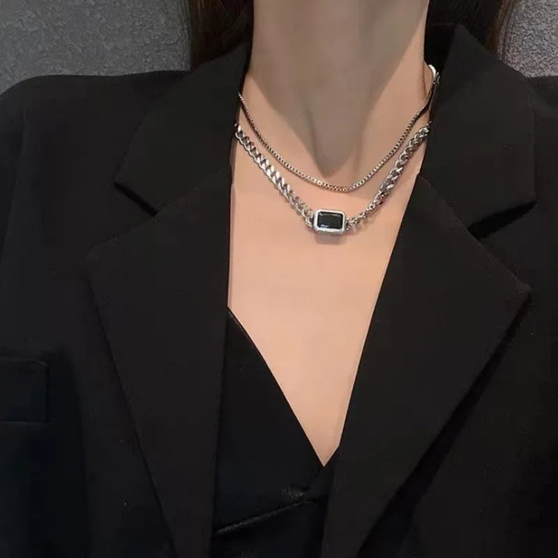 Layered Chain Necklace Neck Chains Lock Pendant Jewelry For Women Punk Choker Padlock Goth Jewelry Grunge Aesthetic Accessories