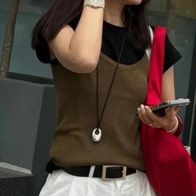 Long Necklace 2025 New Style Statement Fashion Metallic Irregular Oval Pendant Black String Chain