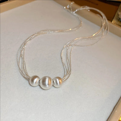 Shimmering Brushed Round Bead Multi-layer Necklace Fashionable Elegant Collarbone Chain New Neck Chain Stylish Jewelry