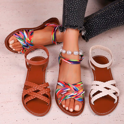 Shoes for Women 2025 Summer New Women Flat Sandals Bottom Roman Strap Sandals with Non Slip Rubber Soles Ladies Daily Sandalia