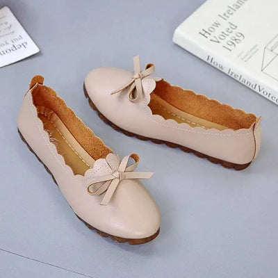 Shoes For Women Luxury Leather Casual Round Toe Moccasins With Bow Woman Flats Novelties And Low Price Elegant Fashionable A