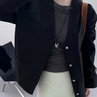 Long Necklace 2025 New Style Statement Fashion Metallic Irregular Oval Pendant Black String Chain