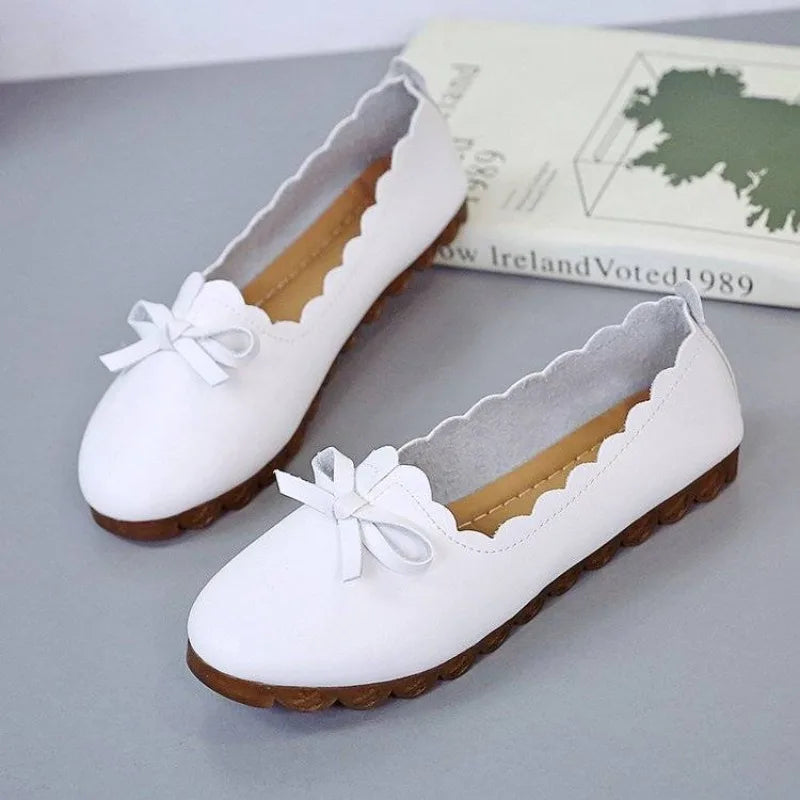 Shoes For Women Luxury Leather Casual Round Toe Moccasins With Bow Woman Flats Novelties And Low Price Elegant Fashionable A