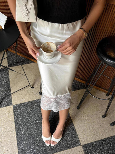 Woman Clothes 2025 Autumn Lace Patchwork Skirts Streetwear Y2K Female Mid-calf Satin Skirt Elegant Female Vacation Party Dress