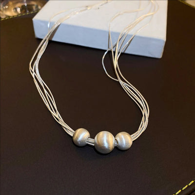 Shimmering Brushed Round Bead Multi-layer Necklace Fashionable Elegant Collarbone Chain New Neck Chain Stylish Jewelry