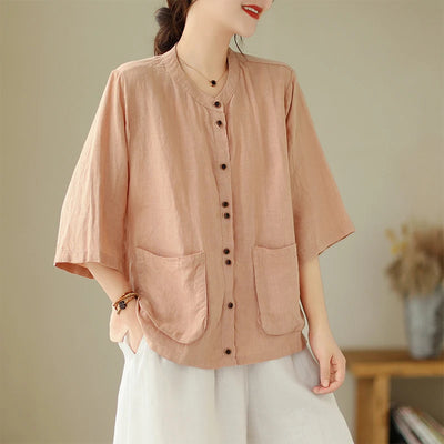 Woman Top Single-Breasted Loose Shirts & Blouses for Women Pocket Cheap Tops Female